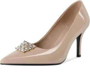 SAMMITOP Women's High Heels Pumps Closed Pointed Toe Stiletto 3.5 Inch Heels Rhinestone Pumps Dress Wedding Shoes