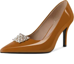 SAMMITOP Women's High Heels Pumps Closed Pointed Toe Stiletto 3.5 Inch Heels Rhinestone Pumps Dress Wedding Shoes