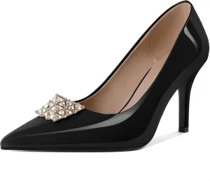 SAMMITOP Women's High Heels Pumps Closed Pointed Toe Stiletto 3.5 Inch Heels Rhinestone Pumps Dress Wedding Shoes
