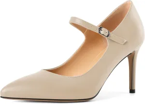 SAMMITOP Womens Mary Jane High Heel Pumps Stilettos Closed Pointed Toe Court Heels Office Party Wedding Dress Shoes 3.5 Inch