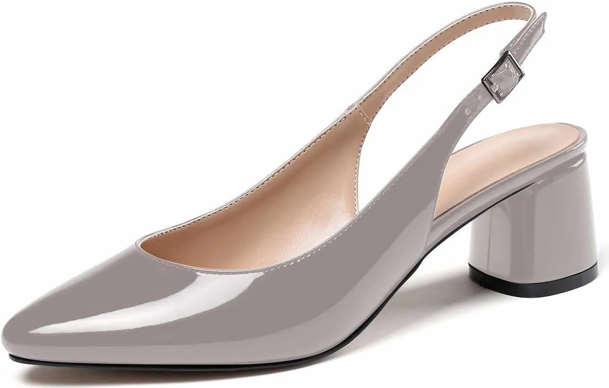 SAMMITOP Women's Mid-heel Slingback Sandals Almond Toe Block Heel Pumps Classic Dress Shoes