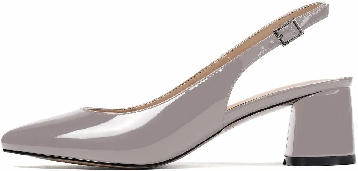 SAMMITOP Women's Mid-heel Slingback Sandals Almond Toe Block Heel Pumps Classic Dress Shoes