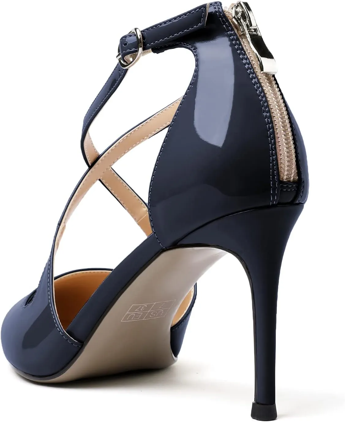 SAMMITOP Women's Pointed toe Cross Strappy Heels Ankle Strap Buckle Pumps Classic High Heels 3.34" for Wedding Dress Party