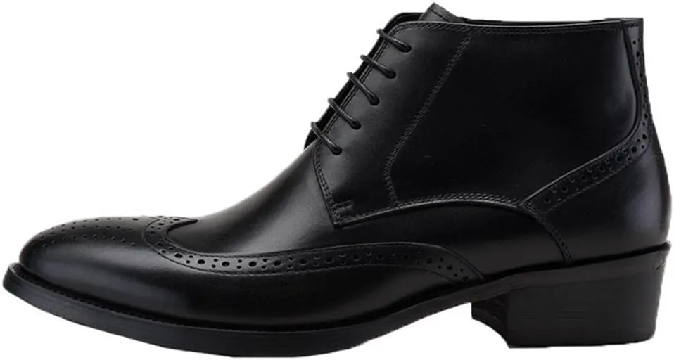 Santimon Mens Brogue Dress Boots Leather Wingtip Lace up Ankle Shoes