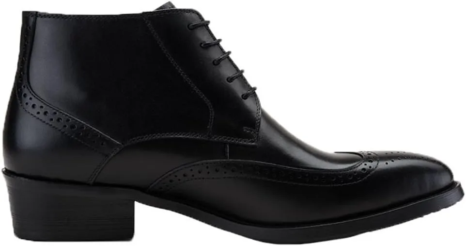 Santimon Mens Brogue Dress Boots Leather Wingtip Lace up Ankle Shoes