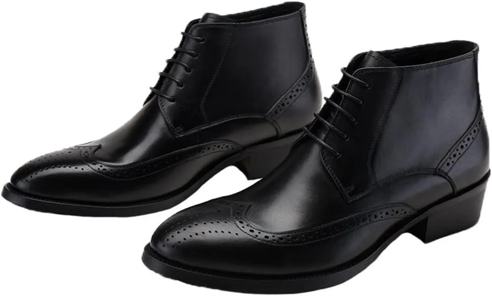 Santimon Mens Brogue Dress Boots Leather Wingtip Lace up Ankle Shoes