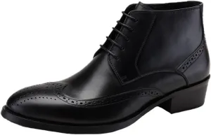Santimon Mens Brogue Dress Boots Leather Wingtip Lace up Ankle Shoes