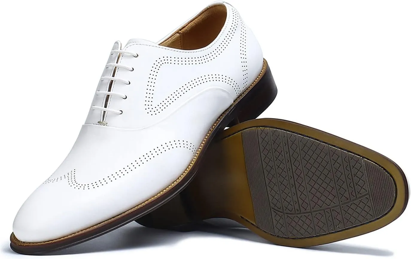Santimon Mens Dress Shoes Business Formal Lace up Oxford Shoes for Men Ivory White