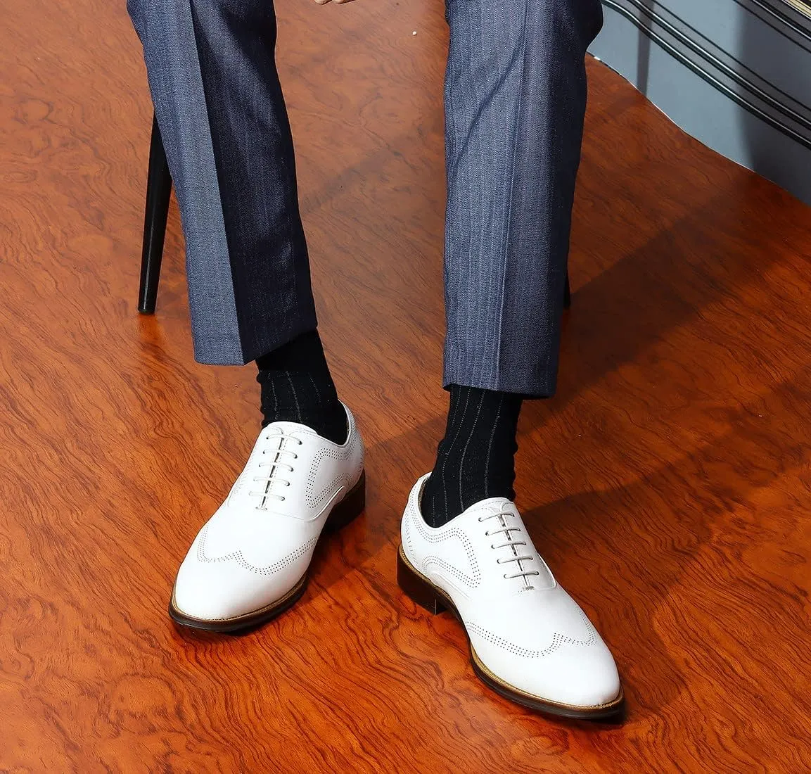 Santimon Mens Dress Shoes Business Formal Lace up Oxford Shoes for Men Ivory White