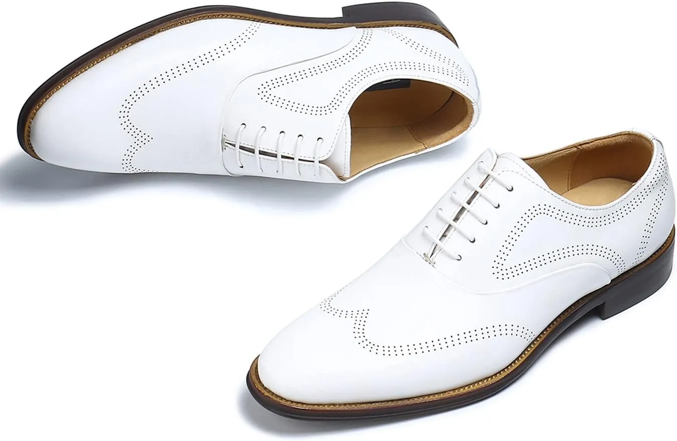 Santimon Mens Dress Shoes Business Formal Lace up Oxford Shoes for Men Ivory White