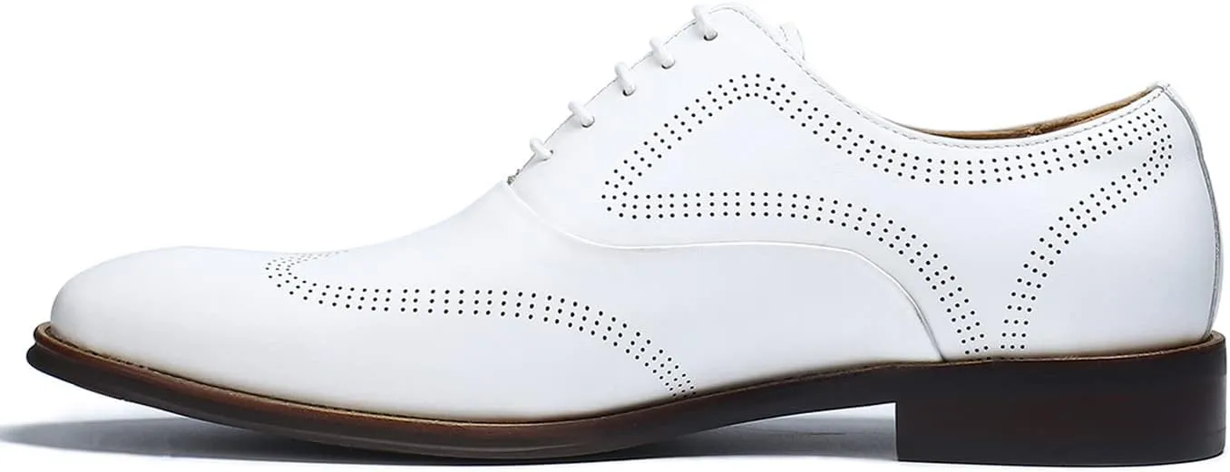 Santimon Mens Dress Shoes Business Formal Lace up Oxford Shoes for Men Ivory White