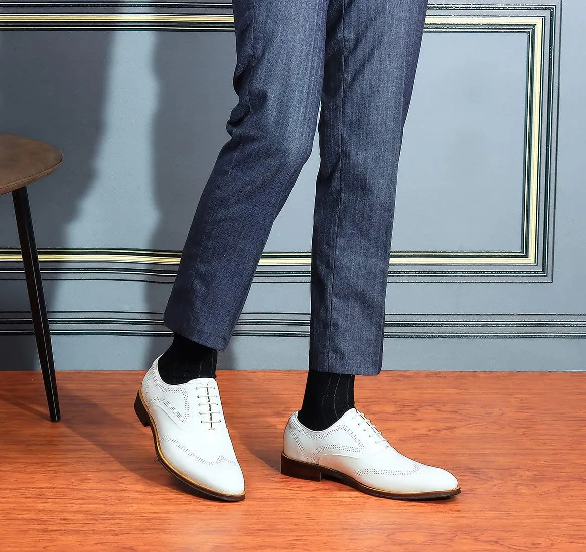 Santimon Mens Dress Shoes Business Formal Lace up Oxford Shoes for Men Ivory White