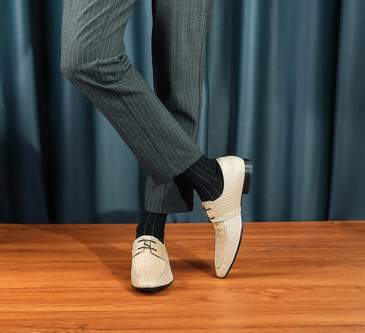 Santimon Mens Dress Shoes Modern Formal Lace up Oxford Shoes for Men Ivory