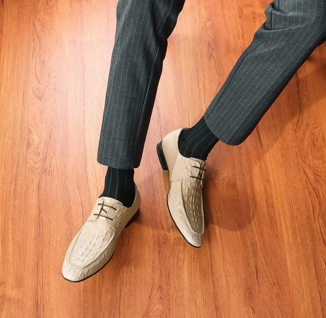 Santimon Mens Dress Shoes Modern Formal Lace up Oxford Shoes for Men Ivory