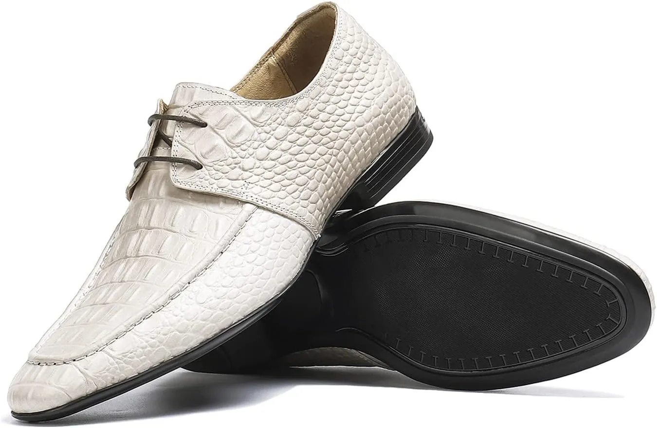 Santimon Mens Dress Shoes Modern Formal Lace up Oxford Shoes for Men Ivory