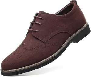 Santimon Mens Fashion Suede Leather Wingtip Oxfords Business Dress Casual Brogue Derby Shoes