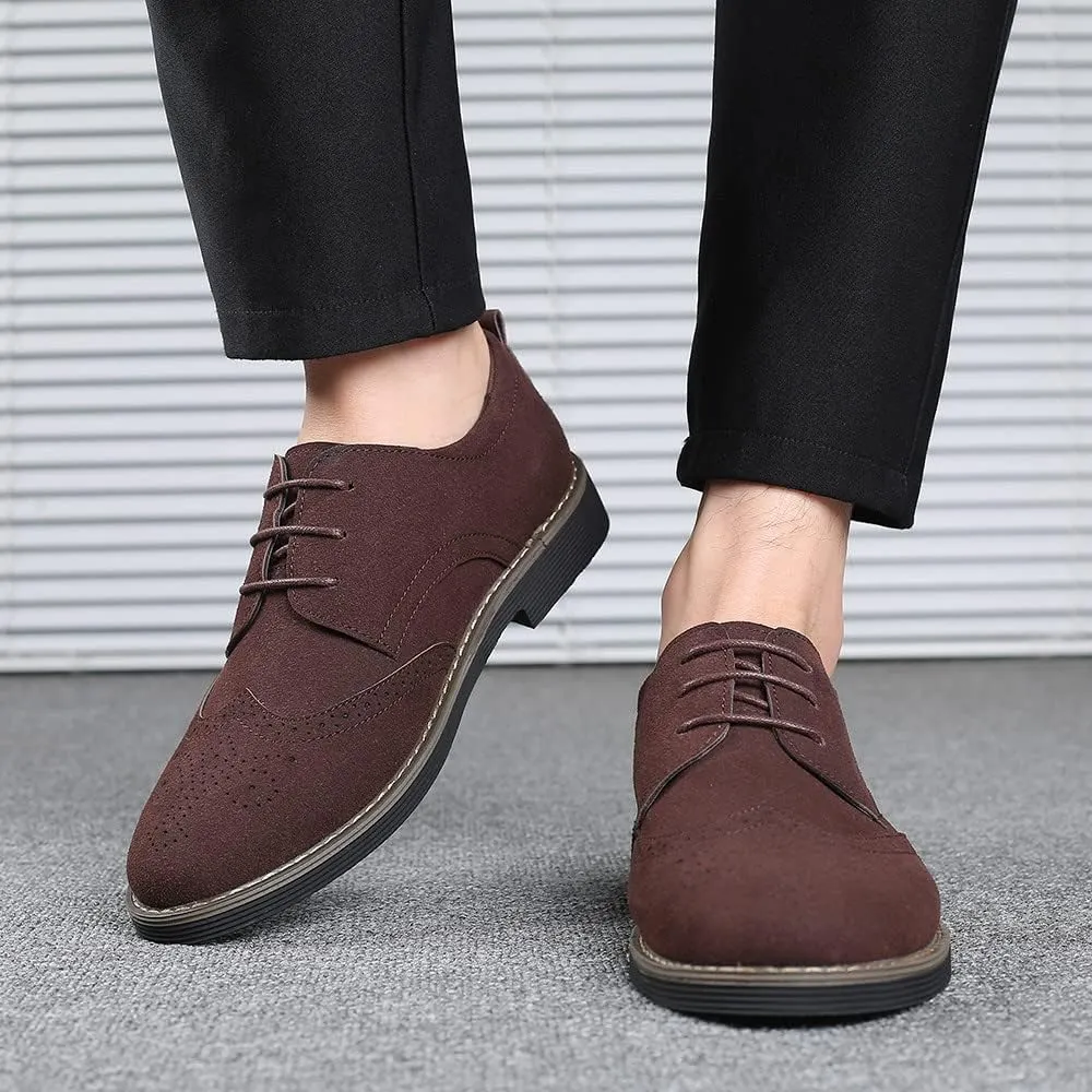 Santimon Mens Fashion Suede Leather Wingtip Oxfords Business Dress Casual Brogue Derby Shoes