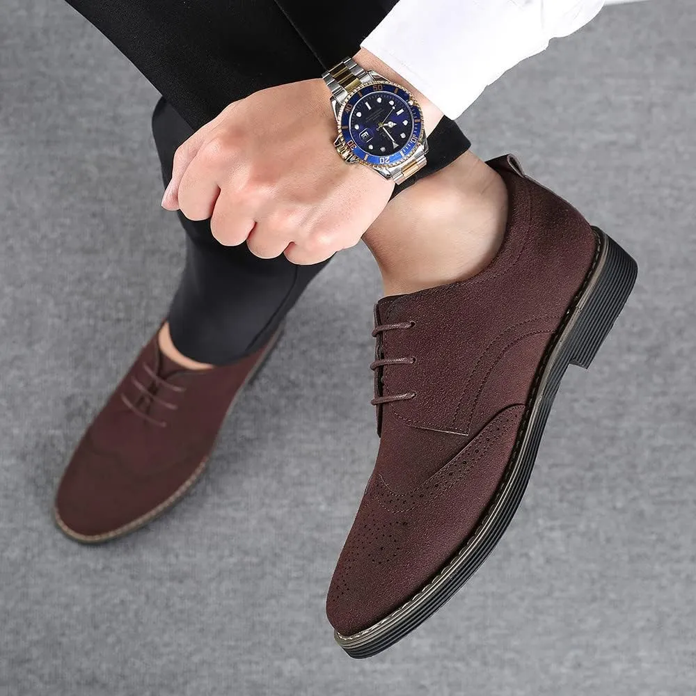 Santimon Mens Fashion Suede Leather Wingtip Oxfords Business Dress Casual Brogue Derby Shoes