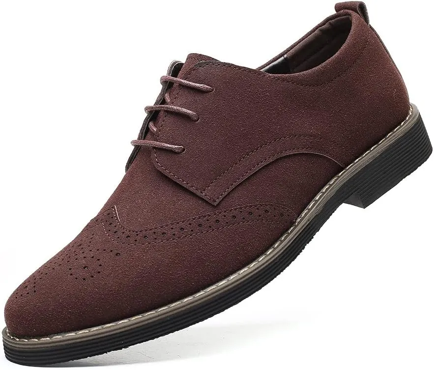 Santimon Mens Fashion Suede Leather Wingtip Oxfords Business Dress Casual Brogue Derby Shoes