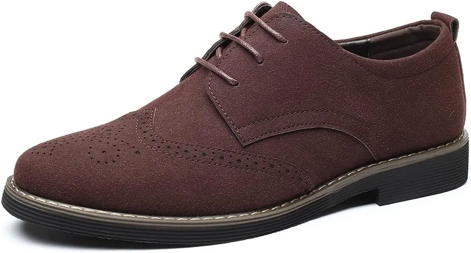 Santimon Mens Fashion Suede Leather Wingtip Oxfords Business Dress Casual Brogue Derby Shoes