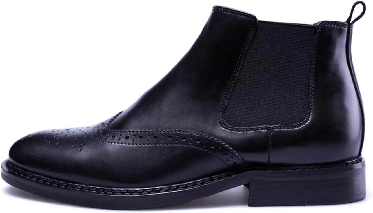 Santimon Men's Leather Brogue Wing Tip Chelsea Dress Ankle Boots Black Red