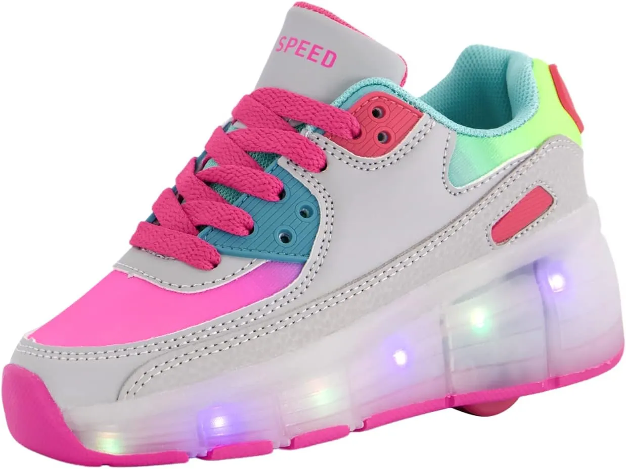 SDSPEED 7 Colors LED Rechargeable Kids Roller Skate Shoes with Single Wheel Shoes Sport Sneaker