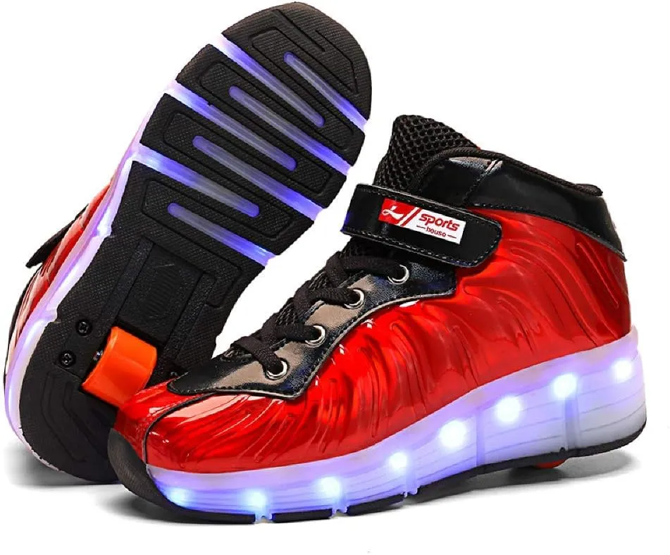 SDSPEED 7 Colors LED Rechargeable Kids Roller Skate Shoes with Single Wheel Shoes Sport Sneaker