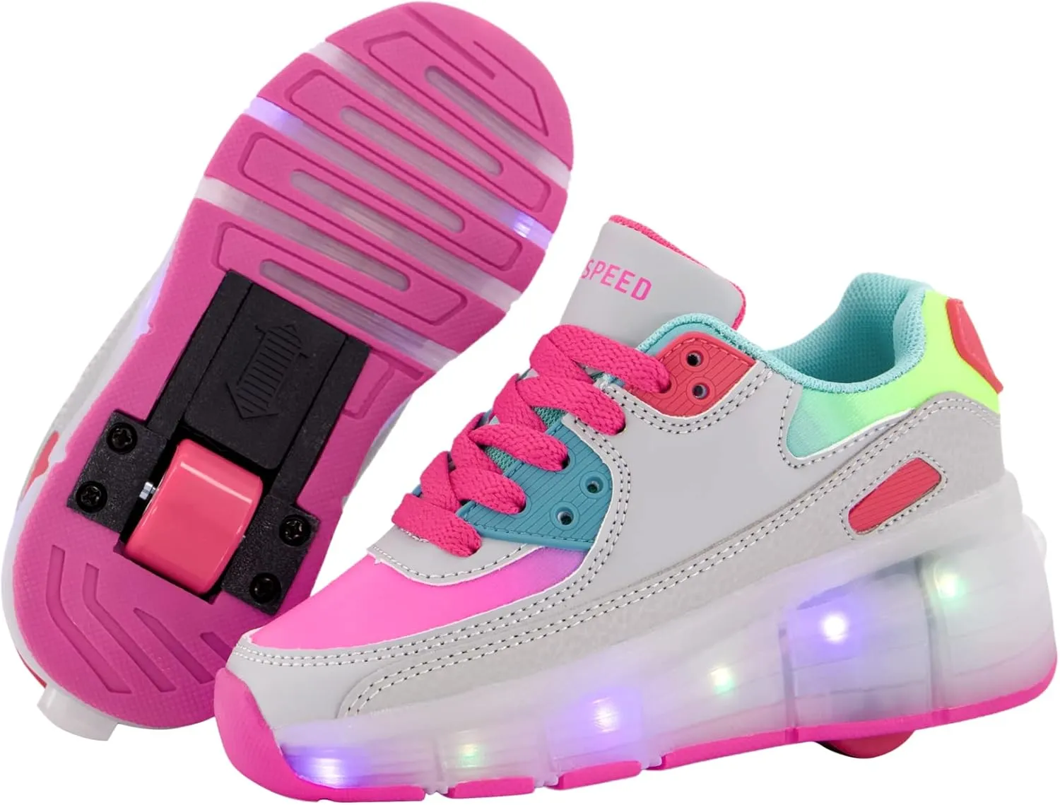 SDSPEED 7 Colors LED Rechargeable Kids Roller Skate Shoes with Single Wheel Shoes Sport Sneaker