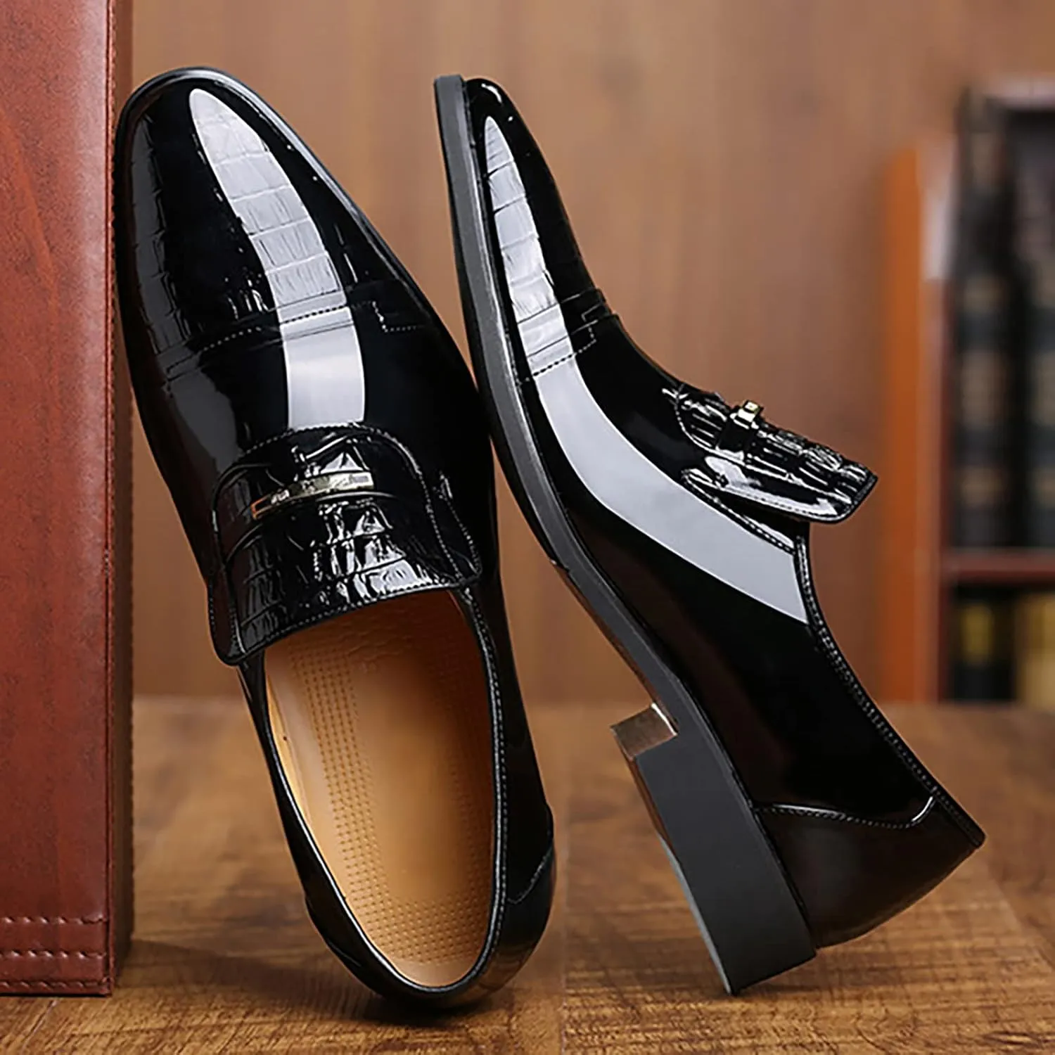 Semi Formal Dress Shoes for Men New Men's Lacquered Leather Upper British Mens Dress Shoes Oxfords Casual Retro
