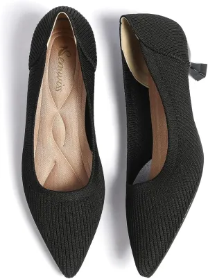 Semwiss Women's Low Heel Classic Pumps Pointed Toe Kitten Heels Shoes，Comfortable Casual Pumps for Women Dressy Black Size 9.5