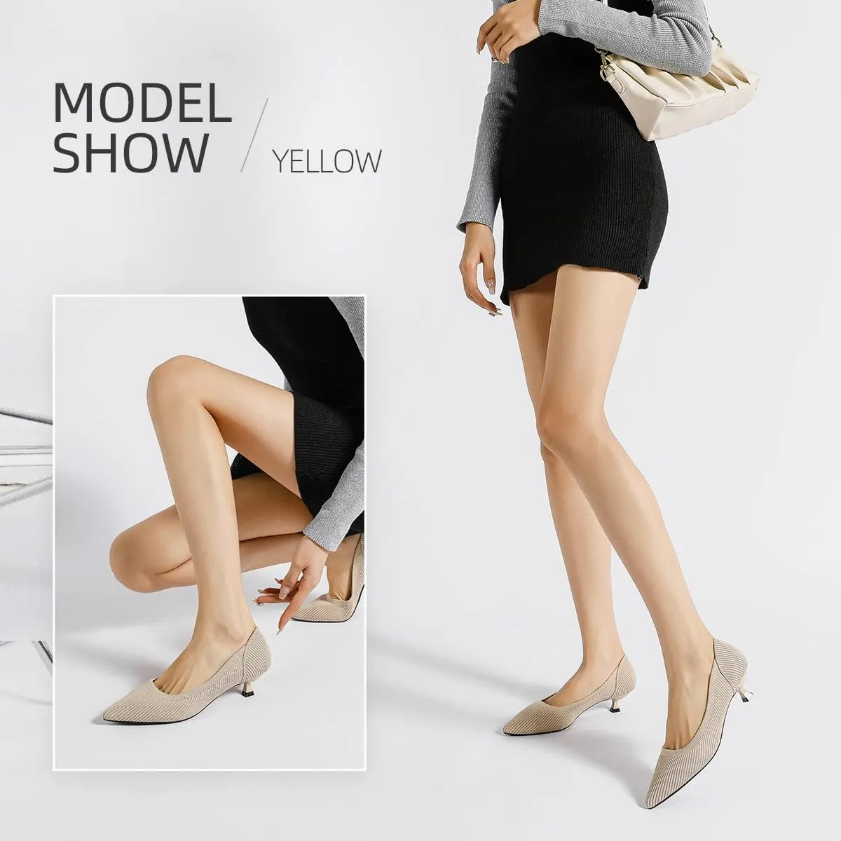 Semwiss Women's Low Heel Classic Pumps Pointed Toe Kitten Heels Shoes，Comfortable Casual Pumps for Women Dressy