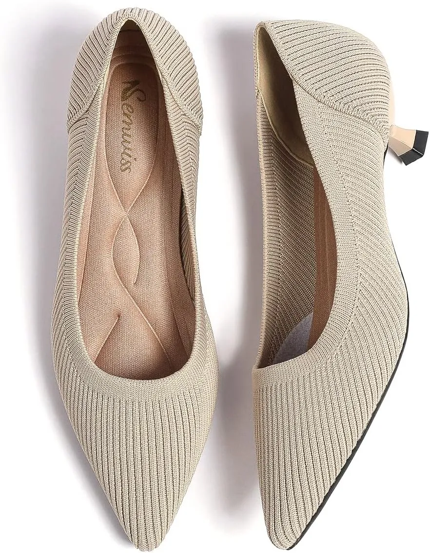Semwiss Women's Low Heel Classic Pumps Pointed Toe Kitten Heels Shoes，Comfortable Casual Pumps for Women Dressy