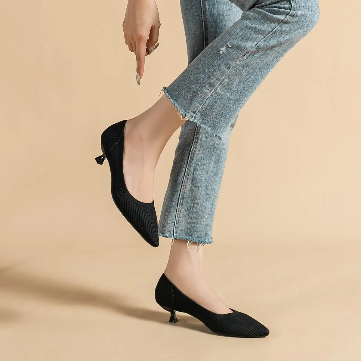 Semwiss Women's Low Heel Classic Pumps Pointed Toe Kitten Heels Shoes，Comfortable Casual Pumps for Women Dressy