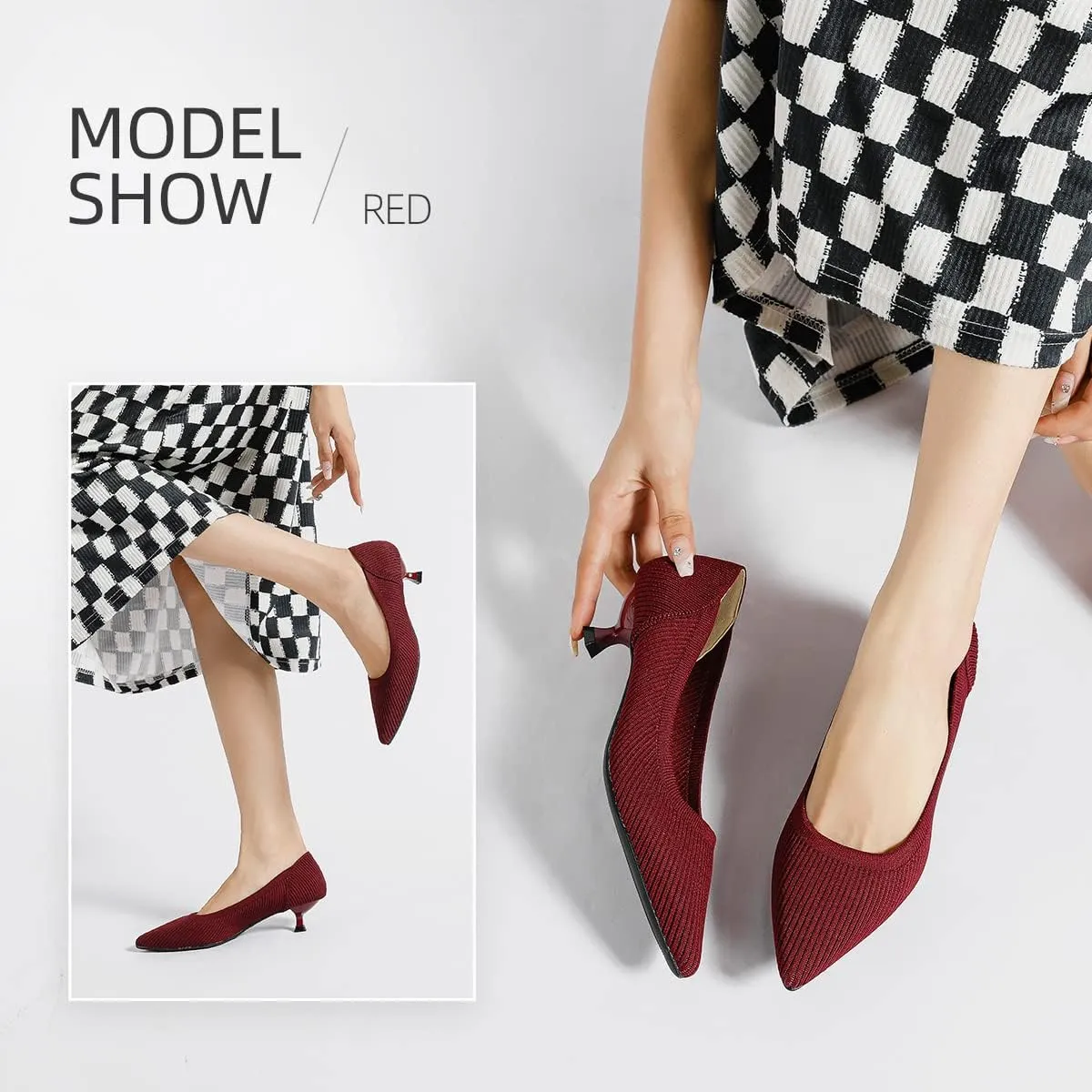 Semwiss Women's Low Heel Classic Pumps Pointed Toe Kitten Heels Shoes，Comfortable Casual Pumps for Women Dressy