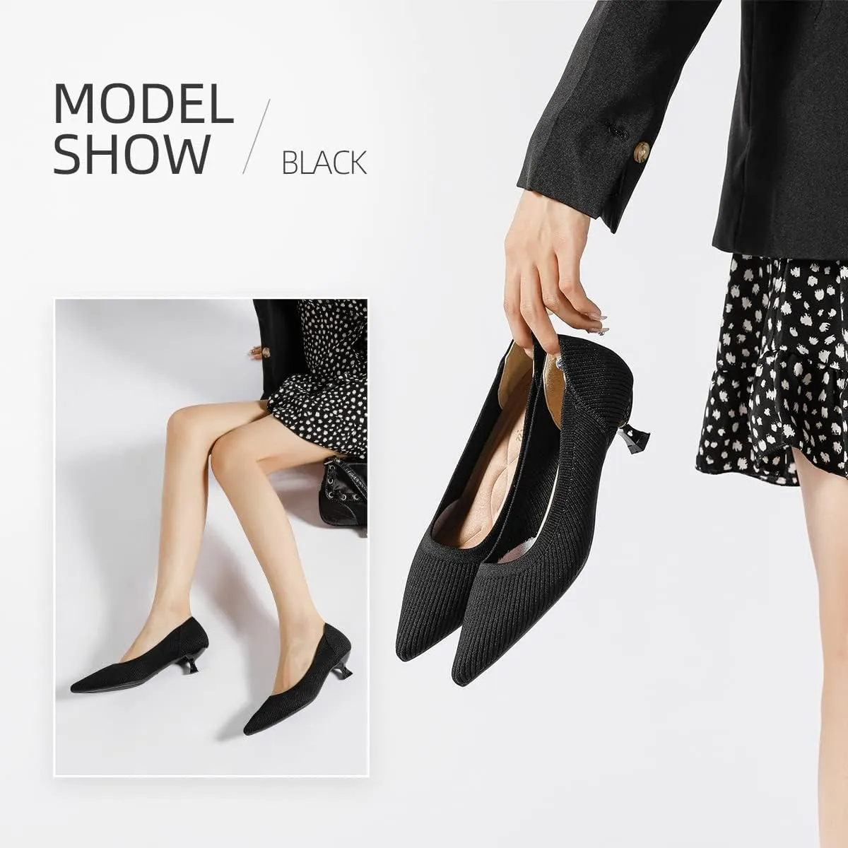 Semwiss Women's Low Heel Classic Pumps Pointed Toe Kitten Heels Shoes，Comfortable Casual Pumps for Women Dressy