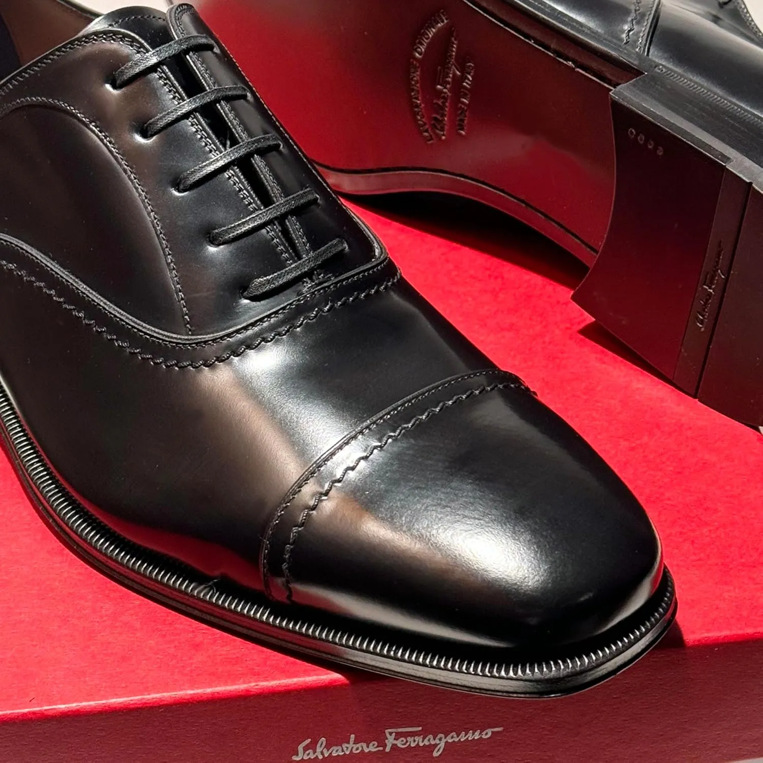 SEUL (D/Medium) Leather Cap Toe Welted Oxford Formal Men's Black Dress Shoes, Nero