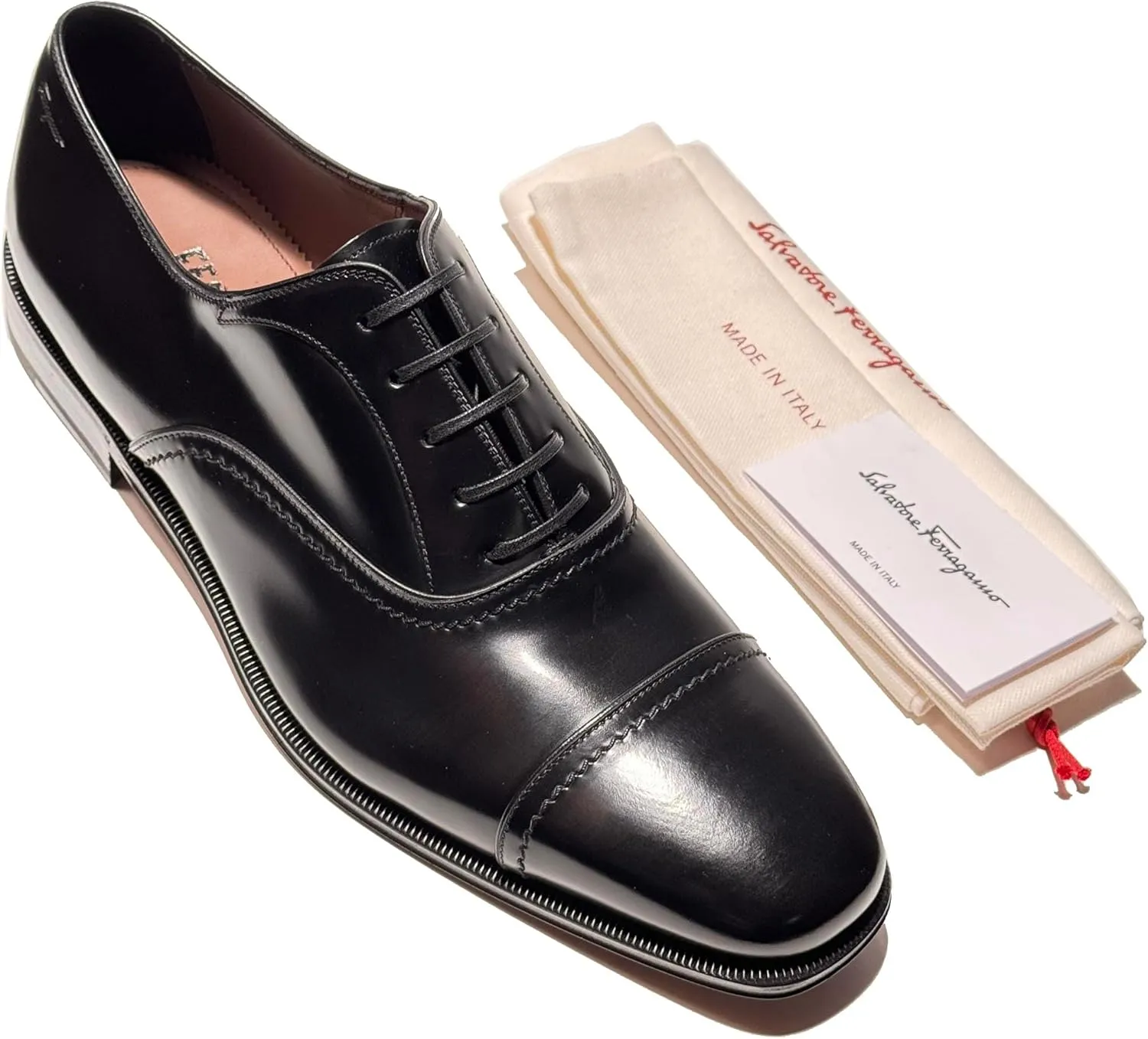 SEUL (D/Medium) Leather Cap Toe Welted Oxford Formal Men's Black Dress Shoes, Nero