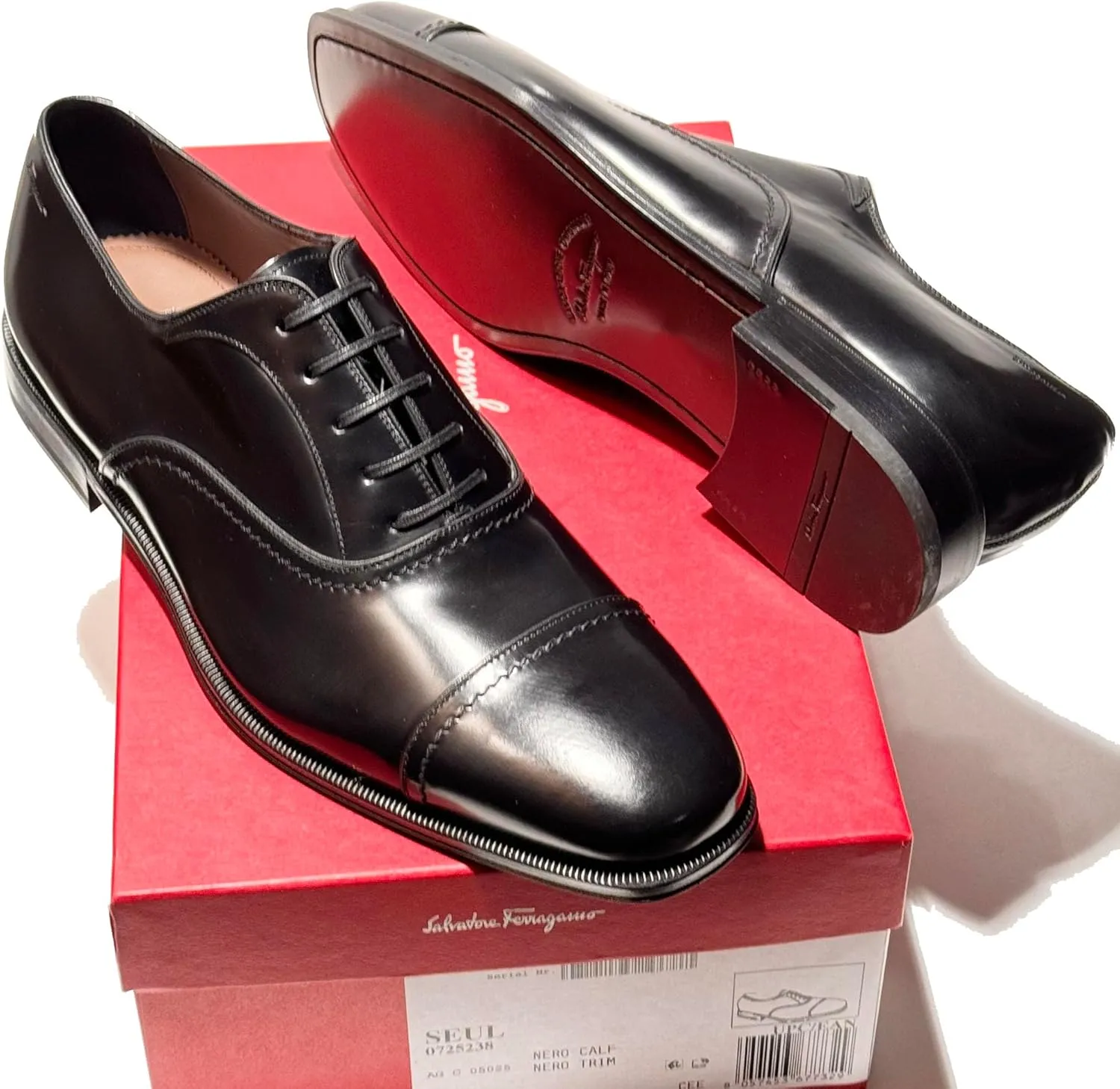 SEUL (D/Medium) Leather Cap Toe Welted Oxford Formal Men's Black Dress Shoes, Nero