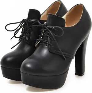 SHEMEE Womens Block Heel Platform Lace Up Pumps Oxford High Heels Ankle Booties Brogue Wingtip Vintage Dress Shoes