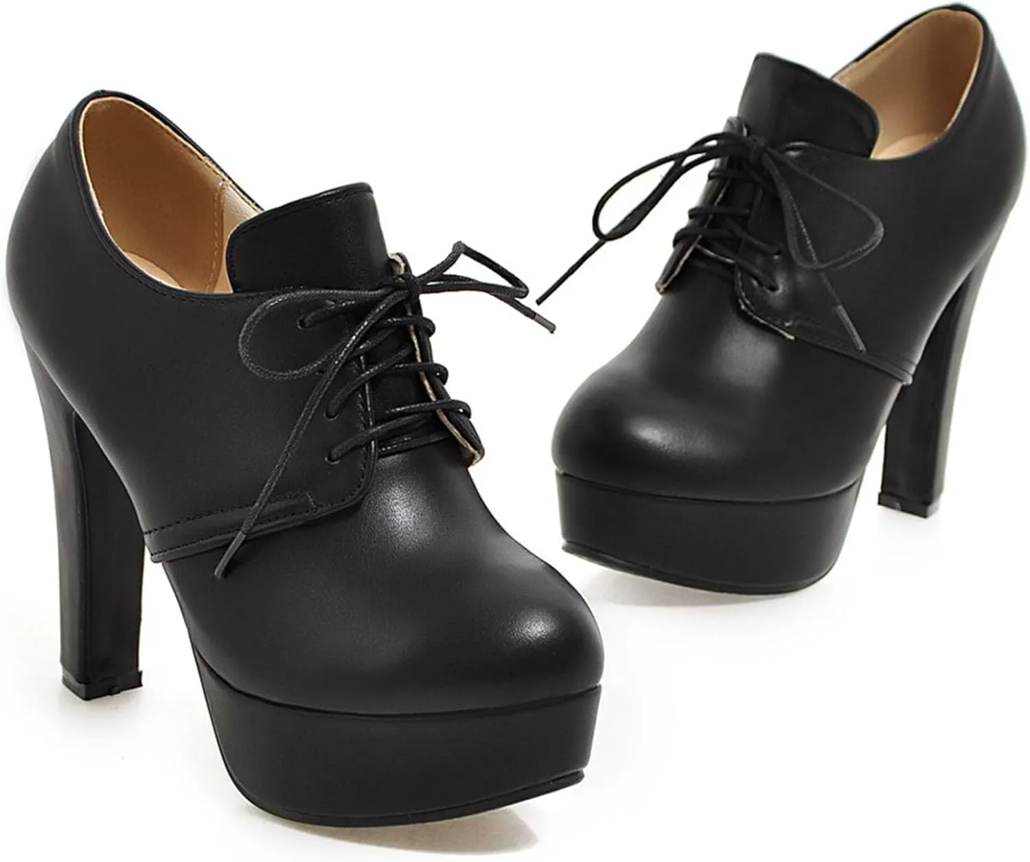 SHEMEE Womens Block Heel Platform Lace Up Pumps Oxford High Heels Ankle Booties Brogue Wingtip Vintage Dress Shoes