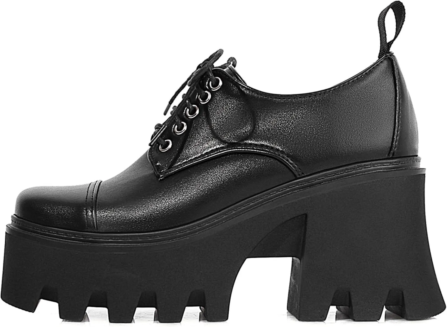 SHEMEE Women's Vintage Wingtip Oxfords Pumps Chunky Platform Block High Heel Round Toe Lace Up Gothic Brogue Shoes