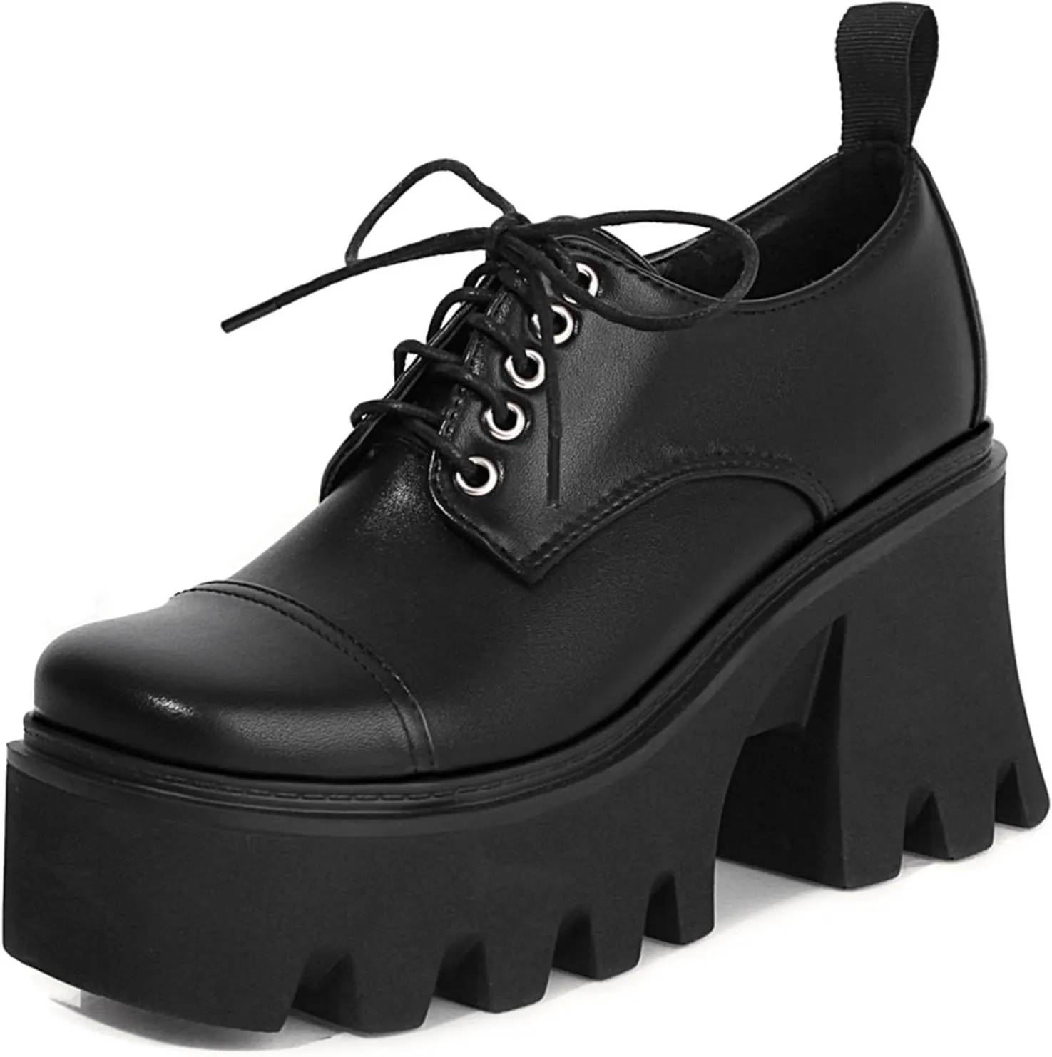 SHEMEE Women's Vintage Wingtip Oxfords Pumps Chunky Platform Block High Heel Round Toe Lace Up Gothic Brogue Shoes