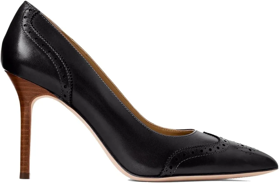 SHODENSE Women Pointed Toe Stiletto Heel Pumps Oxford Slip On High Heels Two Tone Perforated 4 inch Stiletto High Heels Pointy Closed Toe Dress Heels Wingtips Vintage Retro Sexy 4-11 M US