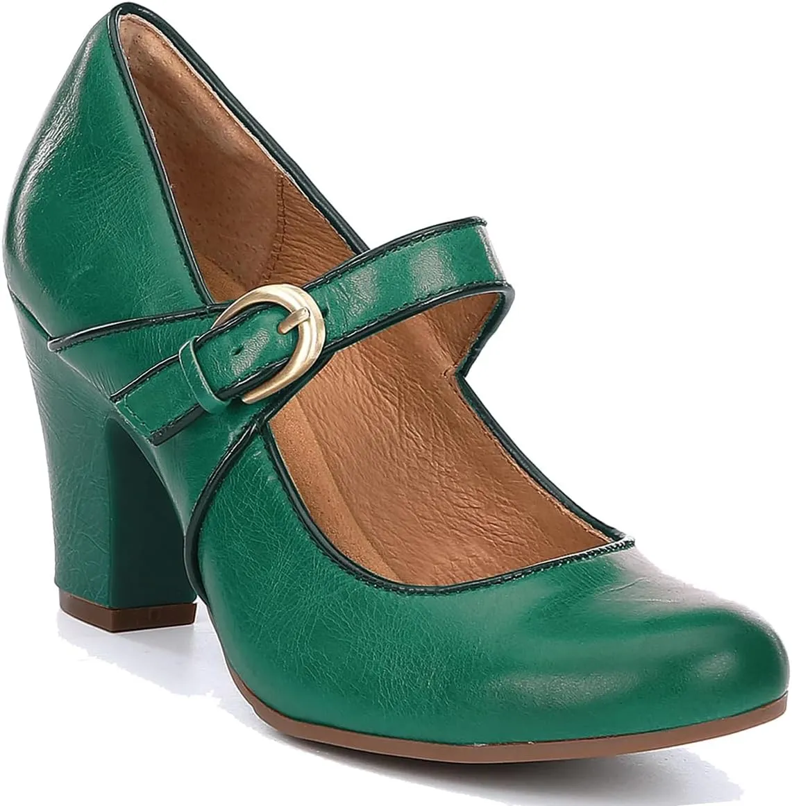 SHODENSE Women Vintage Chunky High Heel Mary Jane Shoes Round Closed Toe Ankle Strap Dress Sandals 3" Block Heels Mary Jane Lolita Pumps Two-Toned Patchwork Buckle Office Lady Wedding Retro 4-11 M US
