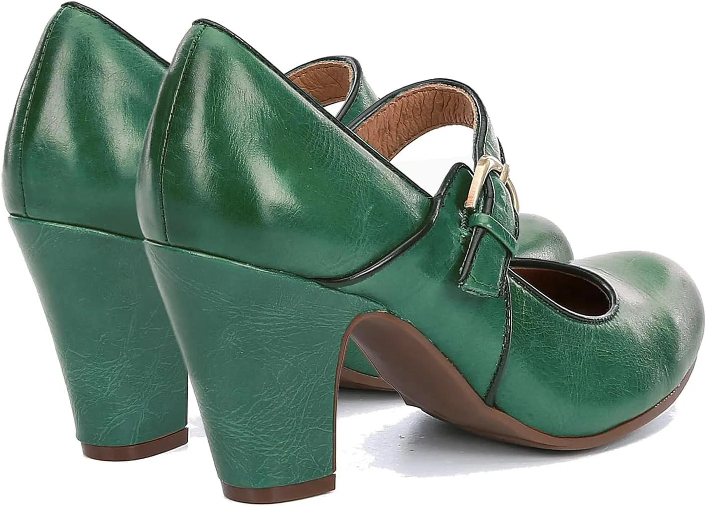 SHODENSE Women Vintage Chunky High Heel Mary Jane Shoes Round Closed Toe Ankle Strap Dress Sandals 3" Block Heels Mary Jane Lolita Pumps Two-Toned Patchwork Buckle Office Lady Wedding Retro 4-11 M US