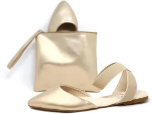 Silky Toes Foldable Flats for Women Dress Ankle Strap Shoes with Purse