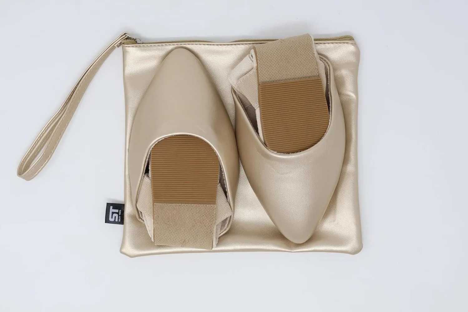 Silky Toes Foldable Flats for Women Dress Ankle Strap Shoes with Purse