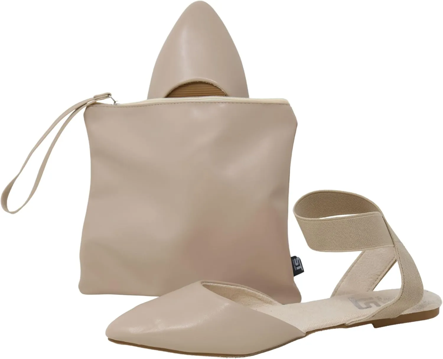 Silky Toes Foldable Flats for Women Dress Ankle Strap Shoes with Purse