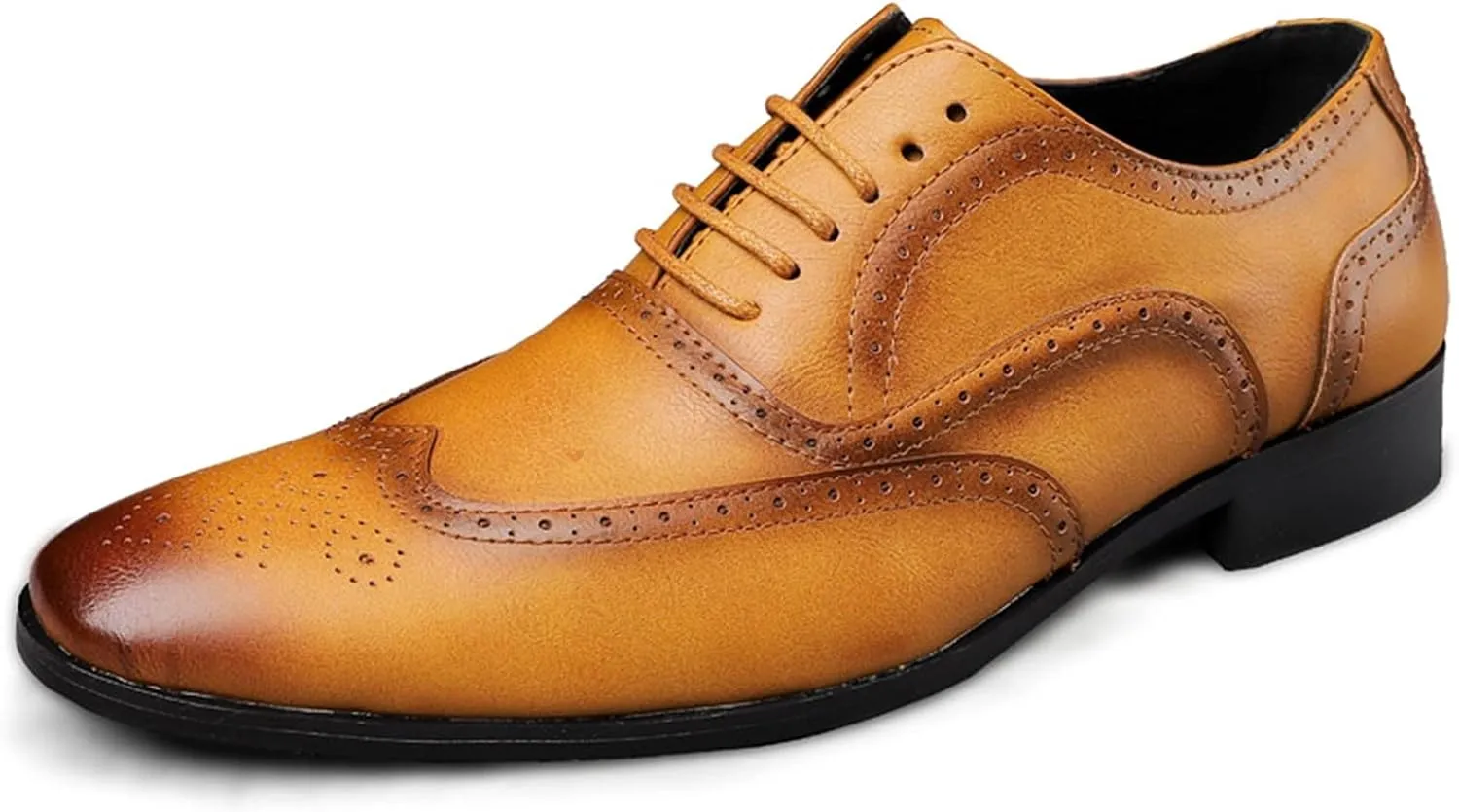 Single Season Dress Oxford Shoes for Men Lace Up Brogue Embossed Burnished Wing Tip Vegan Leather Rubber Sole Anti-Slip Non Slip Resistant Business Very Popular Among Young People