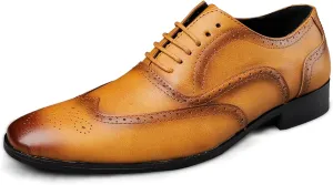 Single Season Dress Oxford Shoes for Men Lace Up Brogue Embossed Burnished Wing Tip Vegan Leather Rubber Sole Anti-Slip Non Slip Resistant Business Very Popular Among Young People